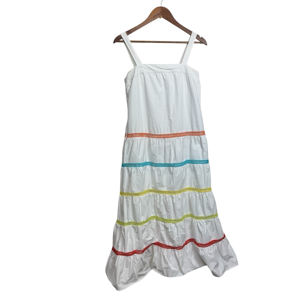 English Factory White Tiered Dress with Colorful Stripes‎